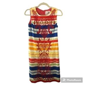 Anthropologie Tabitha colorful striped shift dress with embroidery size 2